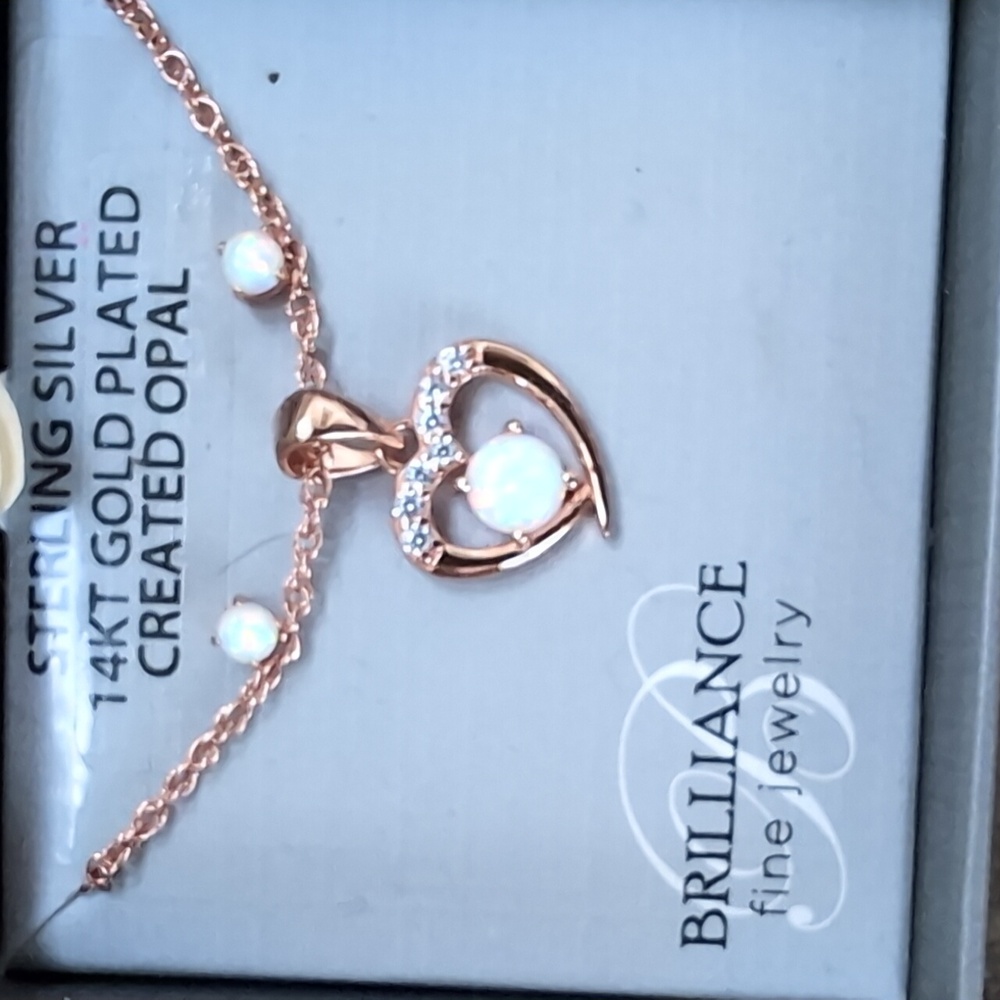Brilliance Fine Jewelry rose gold plated opal necklace and earrings set - Picture 3 of 6